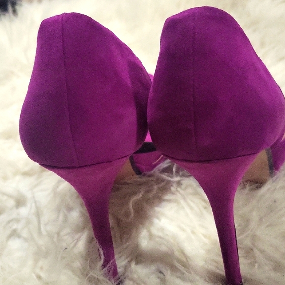ZARA fuchsia suede platform heels peep toe shoes - Picture 7 of 7